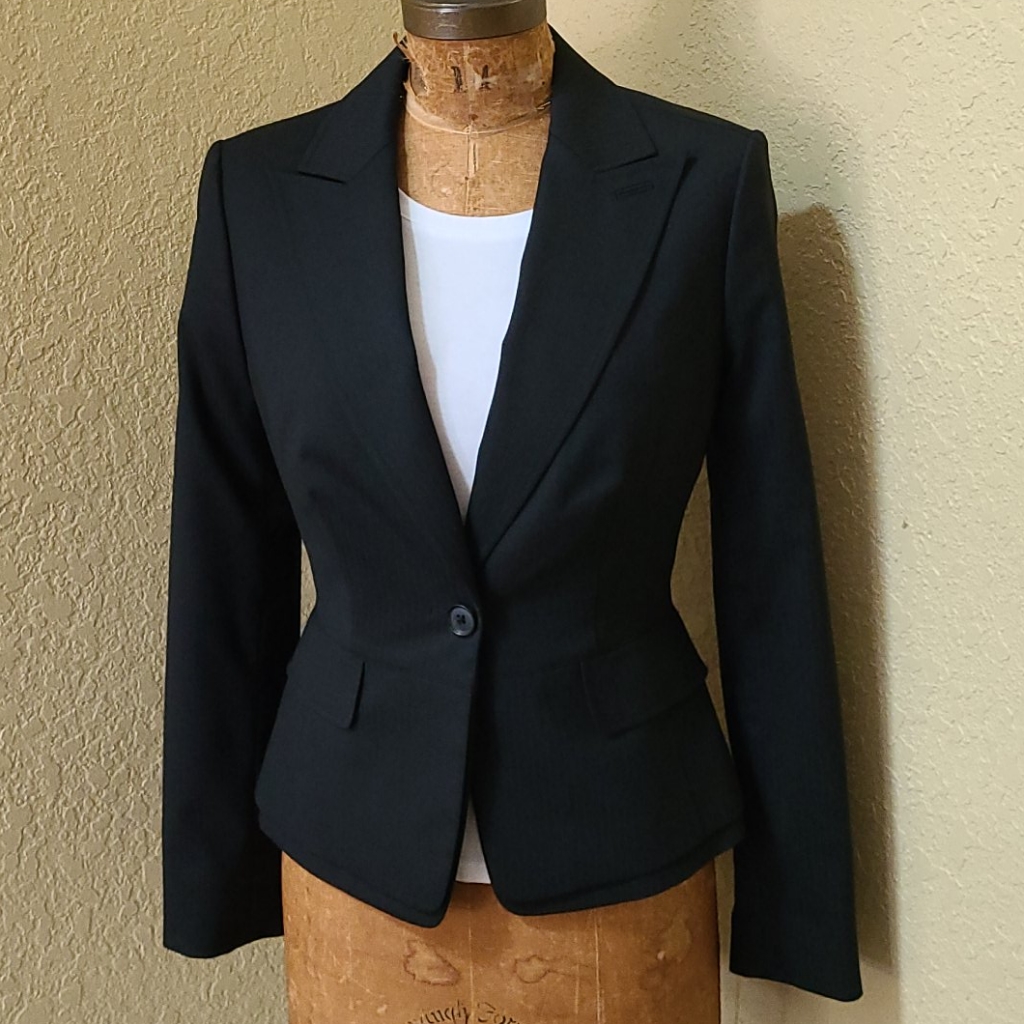 Nwt Womens Rock & Republic Black/Blue Suit Jacket 4/Pants 6